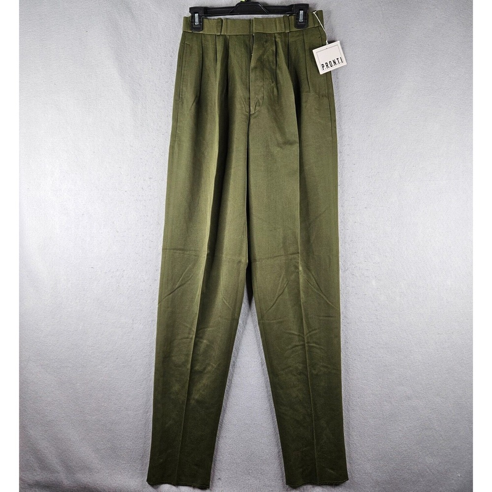 NEW Pronti Collection Dress Pants Mens 29 Green Formal Pleated Slacks Raw Hem